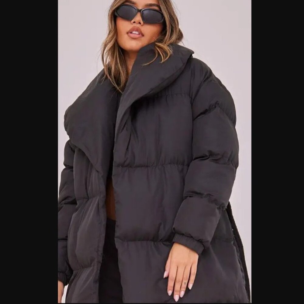 NWT PrettyLittleThing Oversized Longline Puffer Coat, Black, XXL - Picture 3 of 12